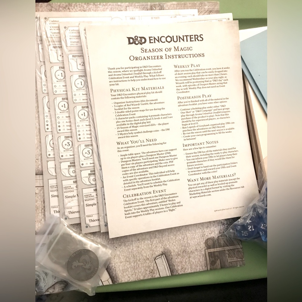 D&D encounters season of magic instructor kit
Brand new sealed with dice